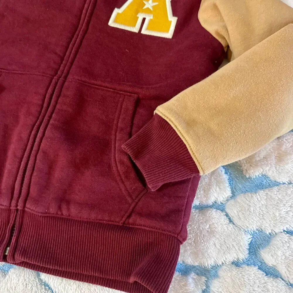 Boys Varsity Sherpa-Lined Zip-Up Hoodie - Burgundy Size 7/8